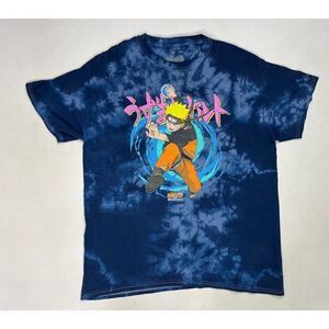 Naruto Shippuden Anime Graphic T-shirt Men Medium Blue Tie Dye Short Sleeve